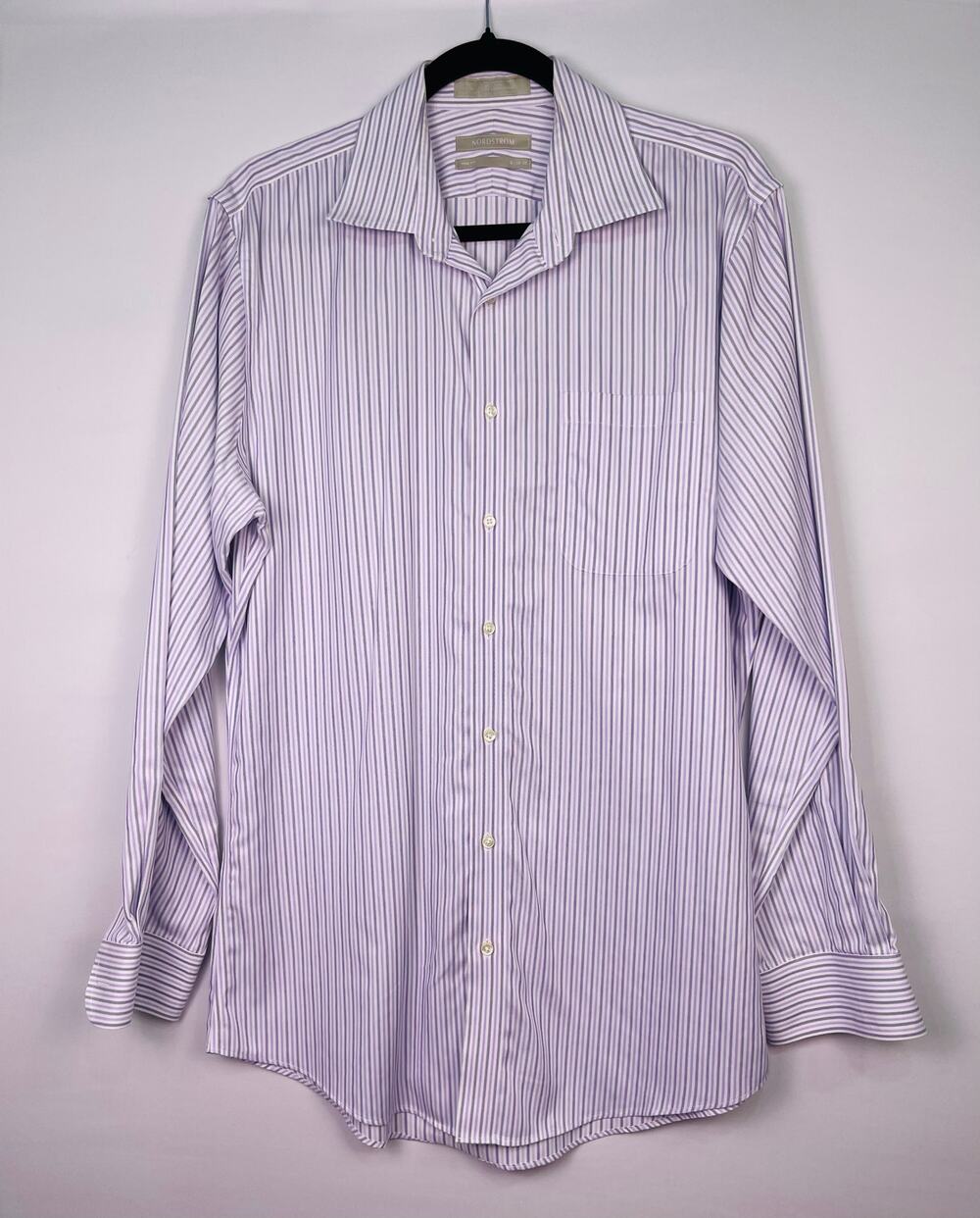 Nordstrom Trim Fit Purple Stripe Wrinkle Free Dress Shirt 16 | 34-35 (Large)